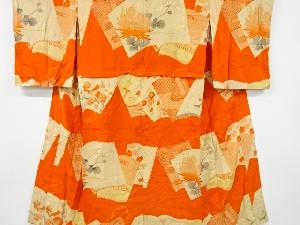 アンティーク　錦紗　色紙に草花模様刺繍長襦袢